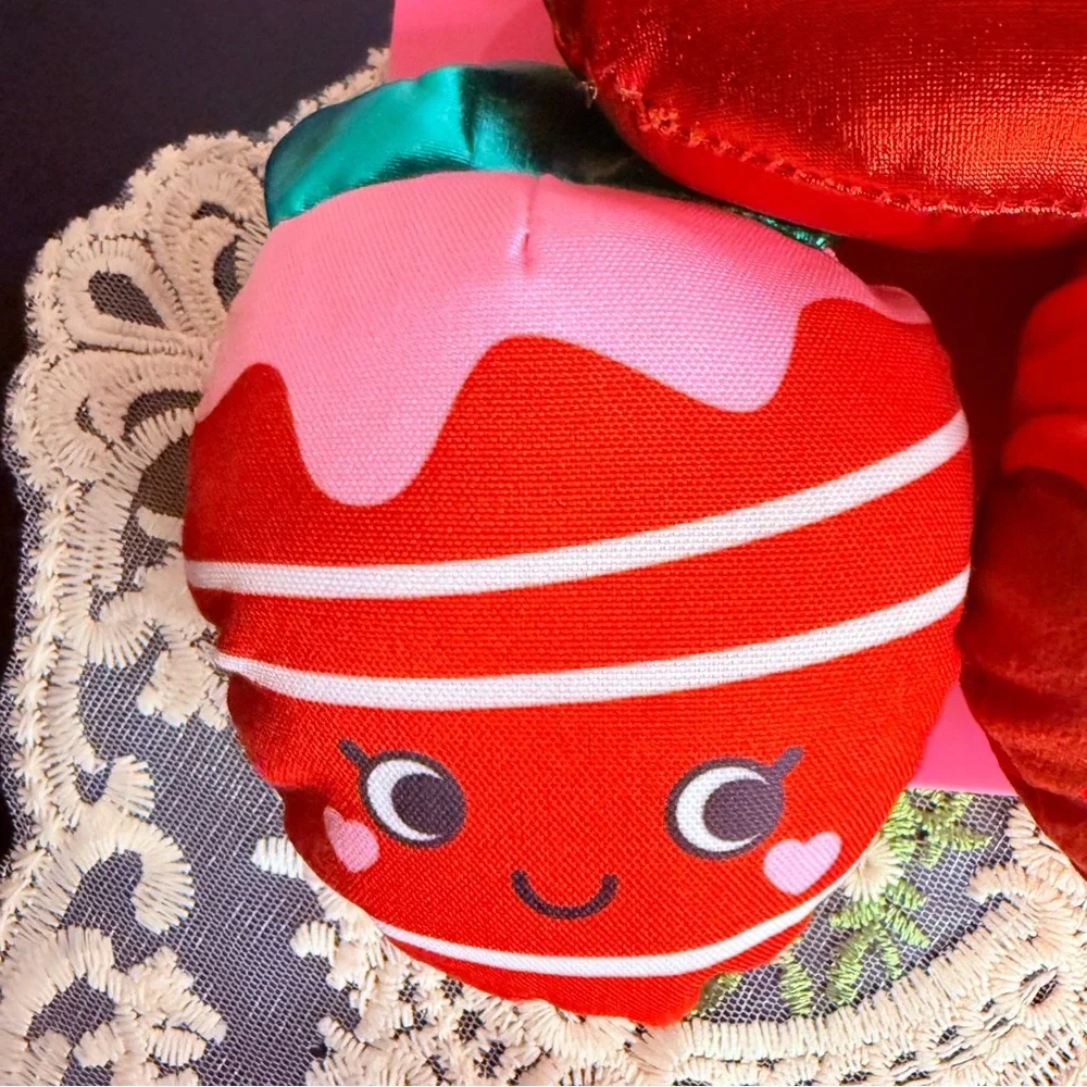 Valentine Dessert Dog Toy Set 3 Pack Plush Squeaky Kawaii Strawberry Cupcake